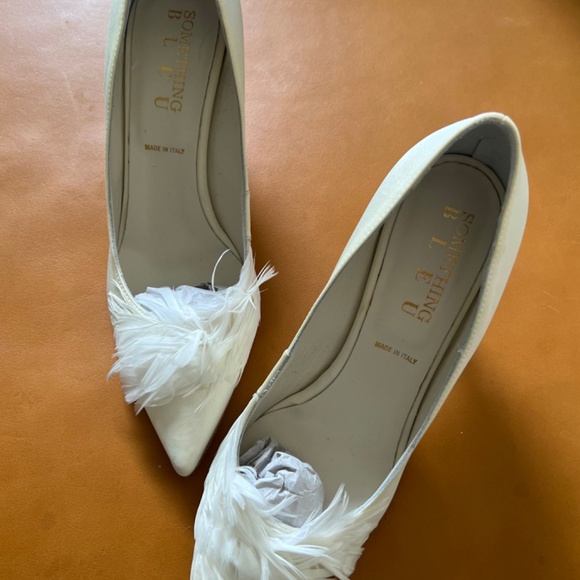 Something Bleu Crimson Ivory Satin Pumps - Picture 5 of 11